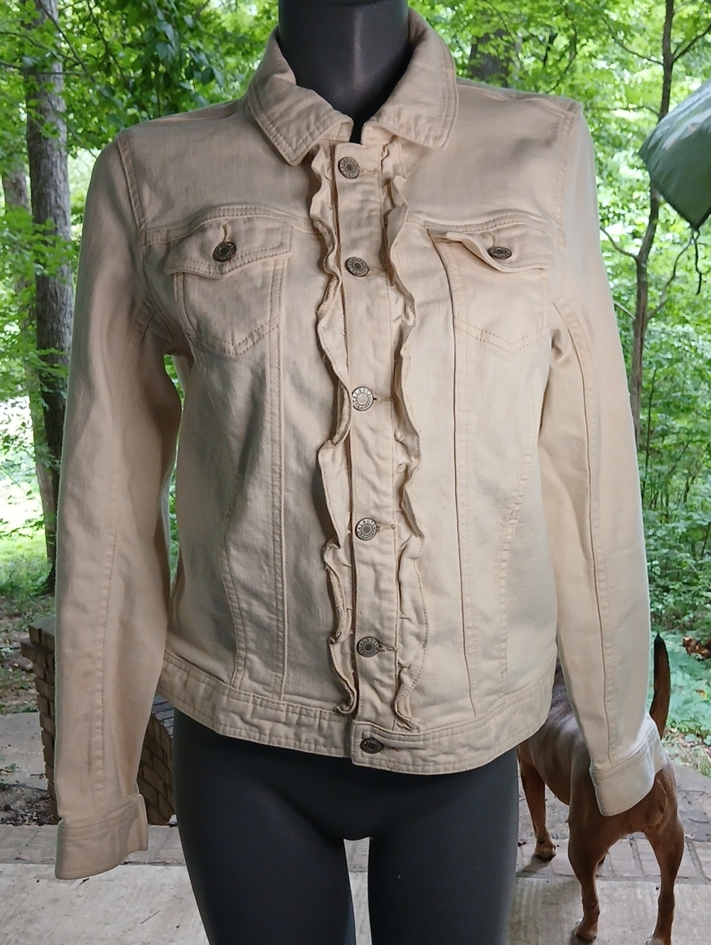 Talbots Cream Ruffle-Front Jean Jacket,szL